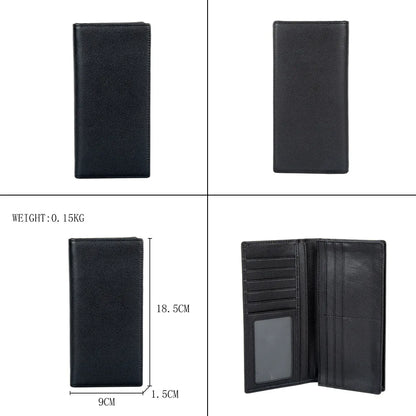 Men's Luxury Bi-Fold Long Wallet Premium Top-Grain Cowhide Leather