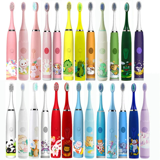 Children Electric Toothbrush Cartoon Kids With Replacement Head Ultrasonic  IPX7 Waterproof Rechargeable